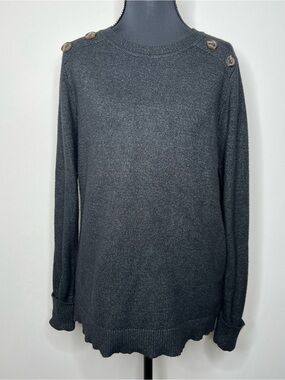 Women’s Pink Clover Charcoal Button-Shoulder Knit Sweater Size Medium Cozy